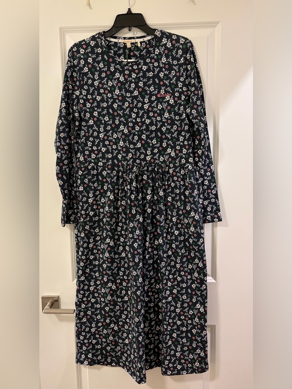 Barbour Navy Floral Long-Sleeve Midi Dress